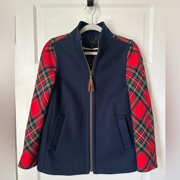 J. Crew Jackets & Blazers - J. Crew Colorblock Shetland Wool Navy Jacket w Red Plaid Arms